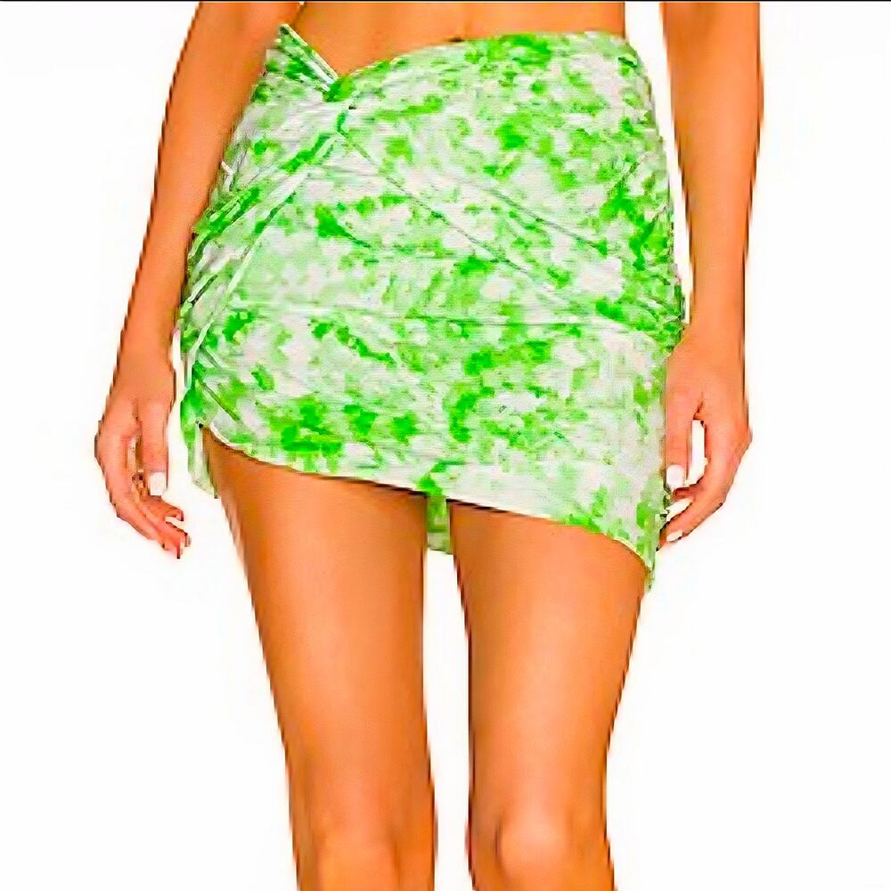 For Love & Lemons Devon Green Tie-Dye Mini Skirt Ruched Side Zip S